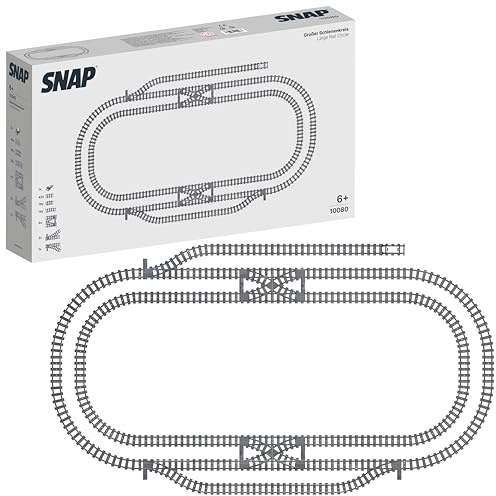 SNAP Großer Schienenkreis – Großes Eisenbahn-Gleisset aus Klemmbausteinen – Schienenpaket mit Geraden, Kurven, Weichen & Prellbock – kompatibel mit Allen Klemmbaustein-Marken 10080