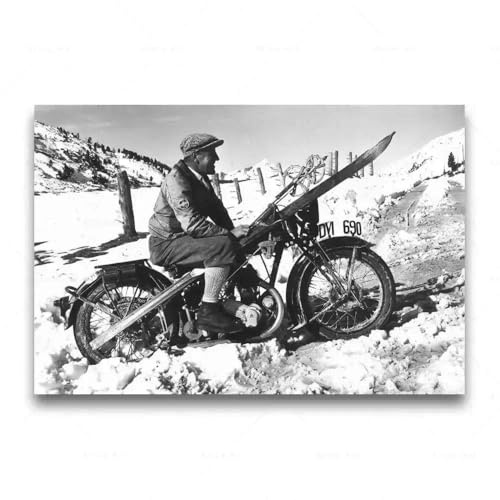 WSJIJY Leinwanddruck Vintage-Ski-Poster, Ski-Foto, Wintersport, Leinwandbild, Skifahrer-Mädchen, Autodrucke, Wandkunst, Bilder, Retro, Heimdekoration, Geschenk, 60 X 90 cm, Ohne Rahmen