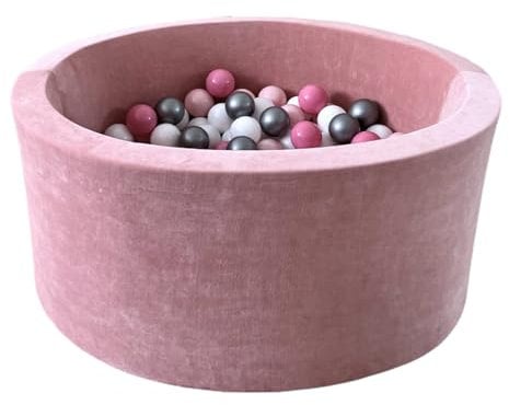 Monio for Kids Rosa Bällebad aus Velvet mit 200 Bällen 40x90 cm Waschbar Weich und Komfortabel für sicheres Spielen