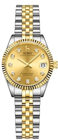 BUREI 30MM Mode Damen Uhr Silber Edelstahl Armbanduhren Analog Quarz Uhren mit Kalender