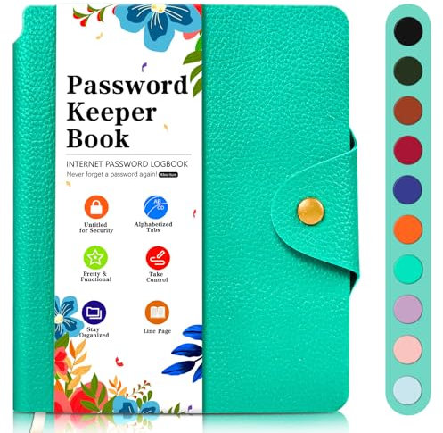 BLESWIN Carnet Mot de Passe – Carnet Mot de Passe Alphabetique A6, Livre de Mots de Passe Internet pour les Personnes Organisées, Cahier de Mots de Passe pour le Bureau à Domicile, Sarcelle