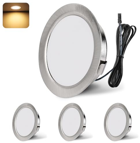 YindaLux LED Einbaustrahler 12V 3000K Warmweiß IP44 LED Spot Dimmbar 3W Einbauspots 55-58mm lochmass Einbauleuchten für Wohnwagen Küche Kleiderschrank Aluminium Nickel 4er Set