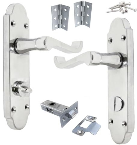 Betley Butterfly Epsom Door Handle Chrome Scroll Lever Privacy Internal Latch Bathroom Handle with Hinges and Latch Set 170mm x 40 mm Modern Home & Office Wooden Doors