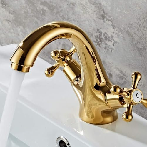 Wasserhahn bad [2025-Upgrade Wasserhahn]Hefo Goldenes Wasserhahn bad, Doppelgriff-wasserhahn waschtischarmatur wasserhahn, Messing mischbatterie bad
