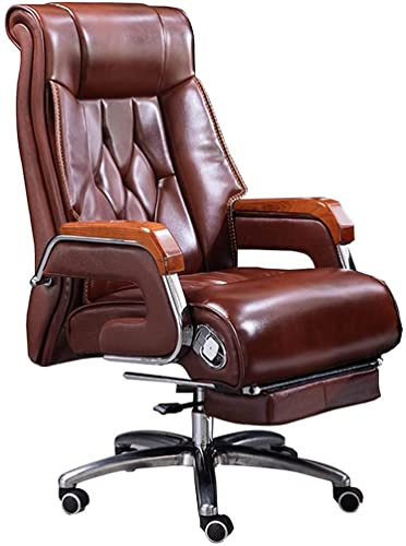 ASYHONG Luxus großer großer Executive Office Stuhl mit Holz Armlehne PU Leder Drehgelenkstuhl Retractable Footstütze Liegerstuhl mit Fußstütze KeYJ