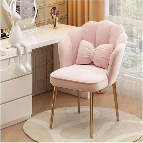 Chaise de maquillage tendance en velours – Chaise basse en forme de coquillage pour salon, chambre à coucher et bureau – Pieds en métal rembourrés élégants (rose)