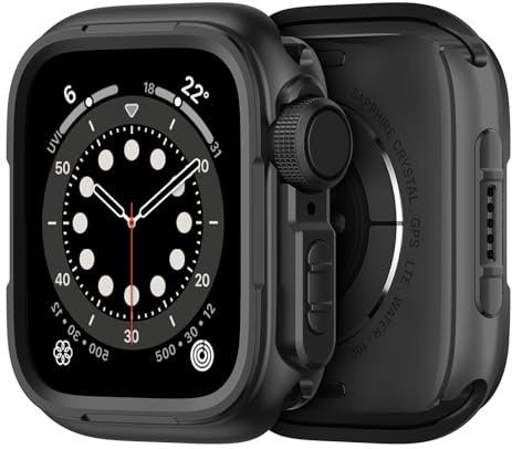 SOLOLUP Metall Schutzhülle für Apple Watch Hülle 44mm,2 in 1 Robuste Rundum Metal Case mit Rücken Gehäuse für Apple Watch SE 3/2nd Series 6/5/4 Schutz iWatch 44mm,Schwarz[Kein Bildschirm][HD]