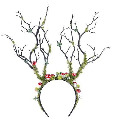 MOSTORY Geweih Haarreif für Waldfee Kostüme Damen, Waldbaumzweig Antlers Kopfschmuck für Renaissance Karneval
