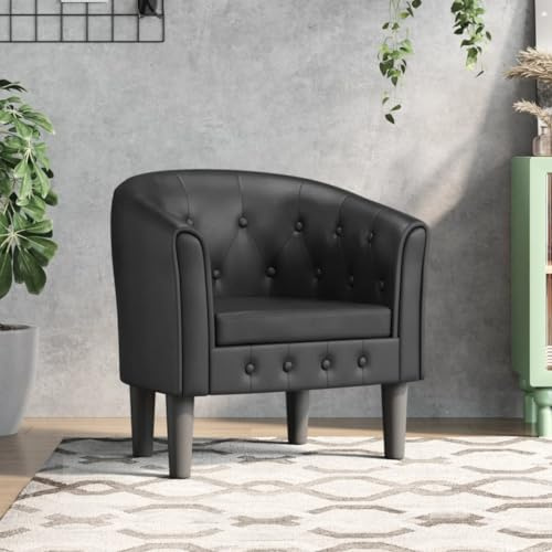 Tonture Clubsessel Schwarz Kunstleder, Modern Lounge Sessel für Wohnzimmer Schlafzimmer, PU-Leder, Robustes Kiefernholzgestell, Bequemes Sitzen, 70x56x68 cm, Maximale Belastbarkeit 110kg