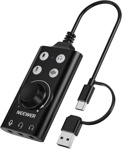 NEEWER PP07 USB C & USB A to 3.5mm External Sound Card, Portable Audio Adapter Accessories with Mute/Noise Cancellation/Volume & Gain Adjustment, Compatible with Mac Windows PC Phone PS4 PS5