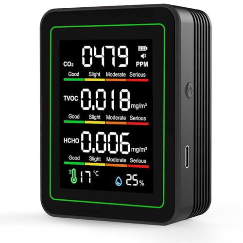 QingRain Indoor Air Quality Monitor with Temperature and Humidity(Black)