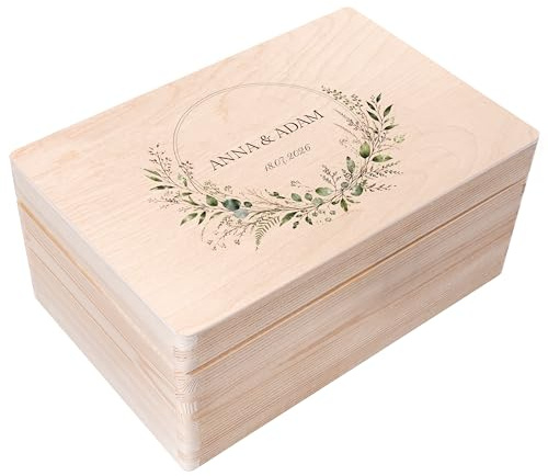 Creative Deco Hochzeitsgeschenke Personalisiert für Brautpaar - Kranz | Geschenk zur Hochzeit | Erinnerungsbox Hochzeit | Holzkiste mit Deckel | Personalisiertes Hochzeitsgeschenk Farbdruck