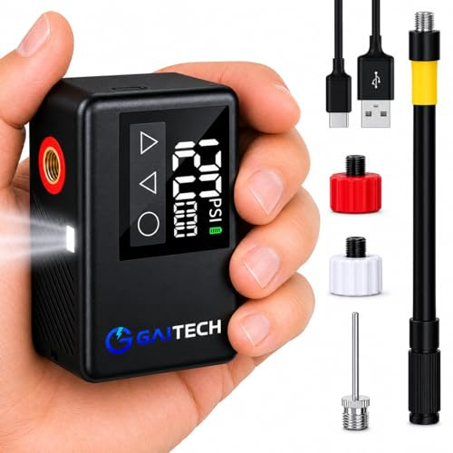 Inflador Eléctrico Bicicleta 120 PSI, Bomba Portátil Recargable LED | Compacto, Apagado Auto, pantalla digital, compatible Presta y Schrader; inflado rápido 0-100PSI en 80s para MTB y carretera