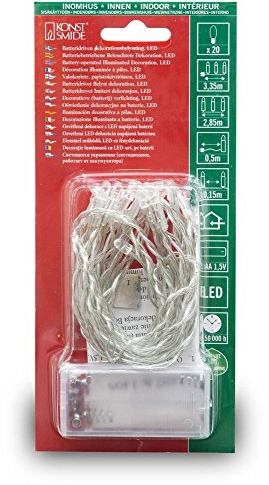 Konstsmide 1408-103 LED Lichterkette / für Innen (IP20) / VDE geprüft / Batteriebetrieben: 2xAA 1.5V (exkl.) / mit Schalter und 6h Timer / 20 warm weiße Dioden / transparentes Kabel