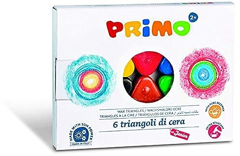PRIMO 074TRI6 Wachsmaler, Wachstriangeln, Wachsmalstifte, Wachsmalkreide Extra Stark, 6 Farben