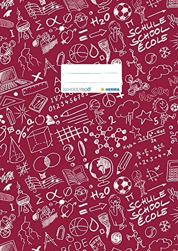 HERMA 19424 Heftumschlag A4 Schoolydoo Weinrot, Hefthülle mit Beschriftungsetikett aus strapazierfähiger & abwischbarer Polypropylen-Folie, Heftschoner für Schulhefte, farbig