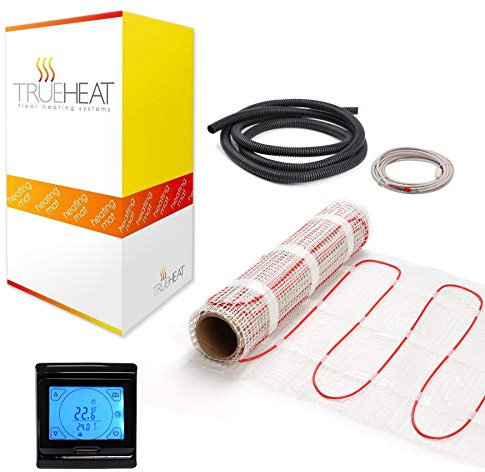 Electric Underfloor Heating Mat Kit for Tile or Stone Floors 200W/m2-6m2 with Black Touchscreen Programmable Thermostat