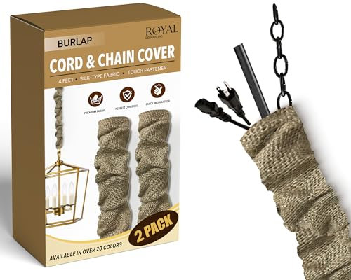 Royal Designs, Inc. Cord & Chain Cover 4 ft Silk Type Fabric, Chandelier Pendant Lighting Chain & Cable Management, Touch Fastener, Burlap - 2 Pack