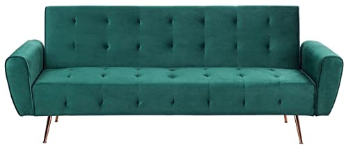3-Sitzer Schlafsofa Samt grün gesteppt mit hohen Metallfüßen Kupfer Selnes