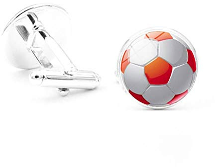 Manschettenknöpfe für Herren, Trendige Sport Weiß Rot Fußball Glas Cabochon Pattern Stulpe Schnalle, Modisches Shirt Zubehör Geschenk Für Buchhalter Boss Business Hochzeit Prom Offizieller Anlaß