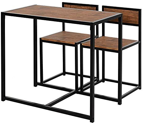 HOMCOM Dining Table and Chairs Set 2, Dining Room Sets, Rectangular Space Saving Table and 2 Chairs for Compact Kitchens, Steel Frame, Natural