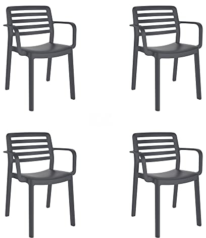 GARBAR Wind Set 4 Silla con Brazos Interior, Exterior | jardín, terraza, balcón, Salon, Cocina, Comedor | diseño, Ligero, apilable | Gris Oscuro