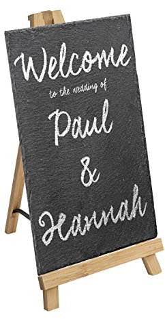 Argon Tableware Easel Stand & Slate Board Set - Pack of 1 - Wooden Easel Display Stand Poster Holder and Natural Slate Sign for Wedding Plans, Welcome Board, Art Posters