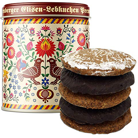Lebkuchen - original Nürnberger Mandel Elisen- - 45% Nussanteil - handgefertigte Qualität - prämierte Meisterhändler-Manufaktur (Dose Stickmuster - Inhalt: Lebkuchen gemischt - 380 Gramm)