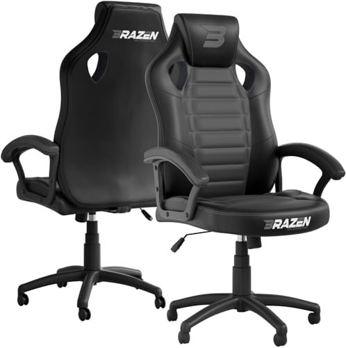 BraZen Salute PC Adults Gaming Chairs for Adults Office Computer Ergonomic Adult Gaming Chair Video Game Adult Seat Height Adjustable Swivell Padded Armrests - Black Grey