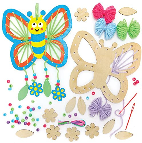 Baker Ross FE152 Schmetterling-Holz-Traumfänger-Sets, 4 Stück, Bastelset für Kinder zum Dekorieren und Präsentieren, Mittel
