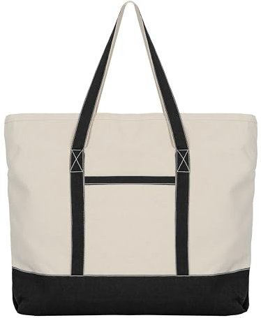 Bolsas de lona extragrandes con cremallera, 22 pulgadas, resistente, con cremallera superior, 100% algodón orgánico, resistentes, lavables, bolsa de compras de lona multiusos