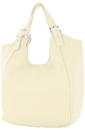 modamoda de T227 Damen Shopper Schultertasche Leder Large handmade in Italy, Farbe:Creme