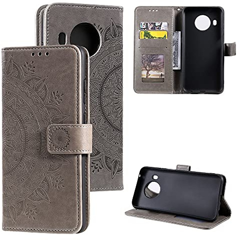 CoverKingz Handytasche kompatibel mit Nokia X10 / X20 - Handy Case mit Kartenfach Handyhülle - Flipcase klappbar Motiv Mandala Grau