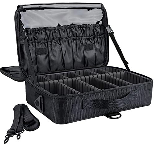 Kosmetiktasche, 3 Lagen Große Kapazität Professionelle Schminktasche wasserdichte Reise Portable Artist Make Up Organizer Tasche mit Verstellbaren Teilern und Riemen, 13,4