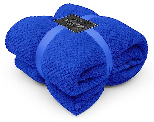 GC GAVENO CAVAILIA Teddy Popcorn Blanket Thermal Extra Large Throws, Soft & Cosy Electric Blue King Size Blanket Waffle Throw 200 x 240cm For Sofa Bed Chair Settee