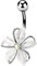 Tata Gisèle Piercing Nombril Banane en Acier Chirurgical 316 L et Oxydes de Zirconium - Délicate Fleur avec Cinq Pétales Acier et Zircons et Zircon Central Rond - (Argenté)