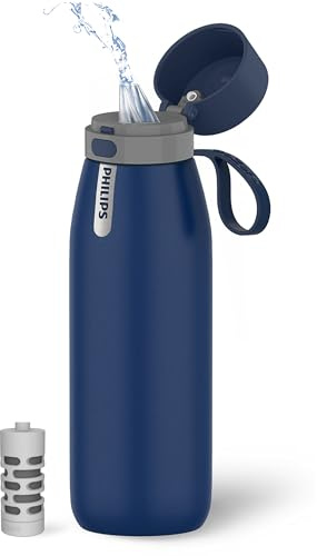 PHILIPS Botella de agua filtrada de acero inoxidable para viajes, mantiene el frío, 32 onzas, color azul