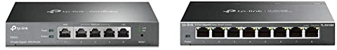 TP-LINK ER605 5 Port Dual/Multiple WAN VPN Router, schwarz & TL-SG108E Managed Switch 8 Port Gigabit Ethernet LAN Switch(Plug-and-Play Netzwerk Switch,Metallgehäuse, QoS, IGMP-Snooping) schwarz