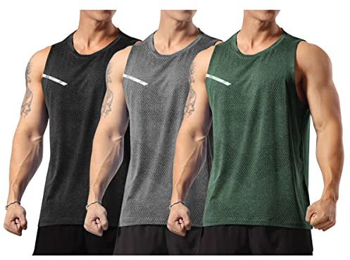 Allthemen 3er Pack Herren Tank Top Sport Sommer Tanktop Schnelltrocknendes Muskelshirt Achselshirts Ärmelloses Fitness Shirt #002 3er Set 2 3XL