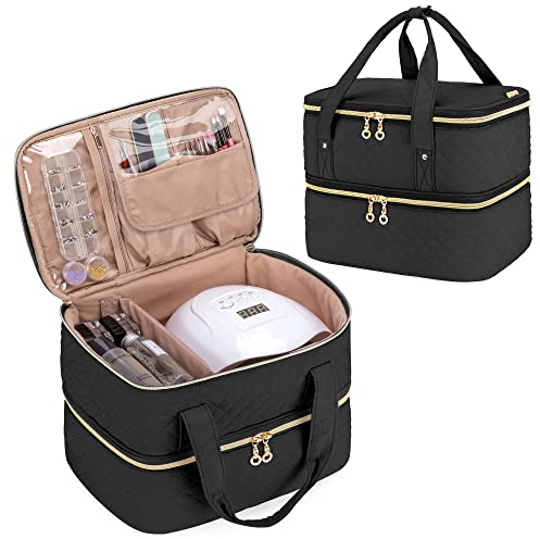 Yarwo Nagellack Tasche Organizer, Nagellack Aufbewahrung Tasche für 40 Flaschen Nagellack (bis zu 15 ML) und Nageltrockner, Kosmetikorganizer für Nagellampe, Schwarz(PATENT ANGEMELDET)