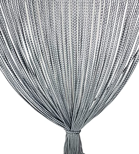Rideau Mariel © Doux à Perles en Tissu Doux Anti-Insectes Anti-Bruit à Fils Gris – 120 x 220 cm