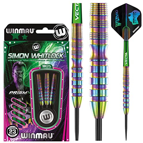 WINMAU Simon Whitlock Urban World Cup Edition 23 Gramm Profi Stahlspitze Wolfram Dartpfeile mit Flüge und Stiele (Wellen)