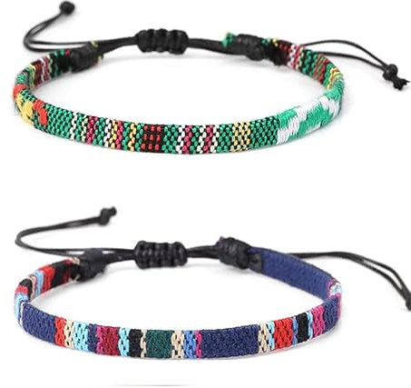 2 Pièces Bracelet de cheville pour hommes et femmes - boho hippie - accessoires de plage et de festival fabriqués à la main coton écologique imperméable et ajustable (bleu + vert)