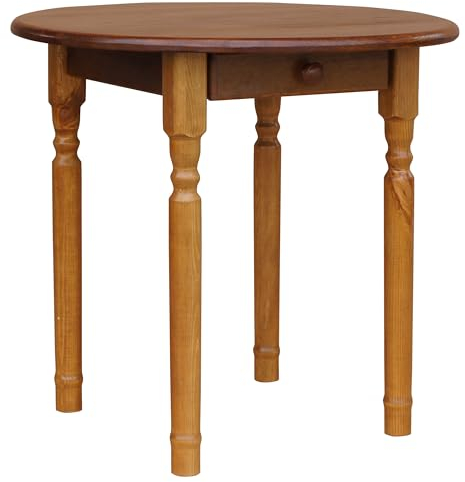 k koma Runder Kiefer Tisch mit SCHUBLADE Esstisch Küchentisch Speisetisch massiv NEU Eiche (50 cm)