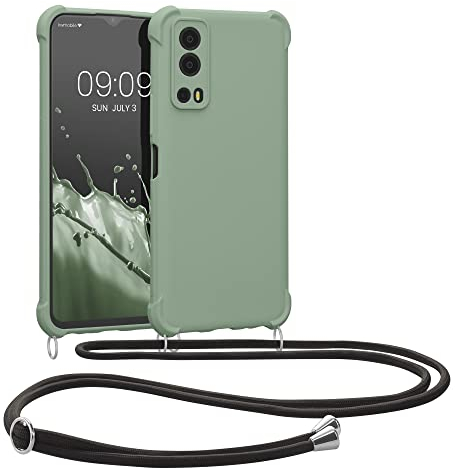 kwmobile Necklace Case kompatibel mit Vivo Y72 5G / Y52 5G Hülle - Cover mit Kordel zum Umhängen - Silikon Schutzhülle Graugrün