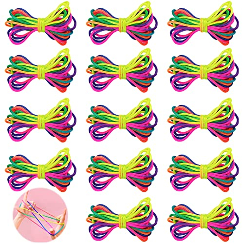 Scettar 14 Stück fadenspiel fingerspiel,160cm langes Regenbogen Fingerspiel Kinder Seilspielzeug,fingertwist für kindermit Anleitung, mitgebsel Kindergeburtstag ab 4 Jahren