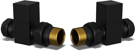 UK Radiators Square Black Radiator Valve Pair - Black Matt Finish - Classy and Modern Design 1/2 x 15mm Straight Radiator Valve Pair - Pair of Valves