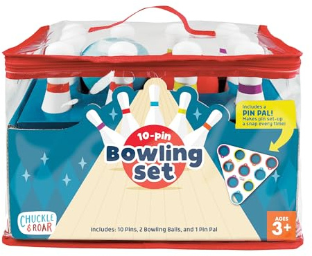 Chuckle & Roar 10-Pin Kids Bowling Set with Pin Pal – Indoor Active Game for Family Game Night, Easy Setup & Cleanup, Color & Number Learning Toy, Ages 3+