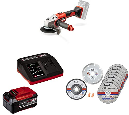 Einhell Professional Akku-Winkelschleifer AXXIO 18/125 Power X-Change (18 V, Ø 125 mm, 33 mm Schnitttiefe, Brushless, inkl. 5,2 Ah Akku, Fastcharger und Trennscheiben-Set)
