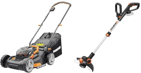 WORX WG743E Akku-Rasenmäher 40V & WG163E.9 Akku Rasentrimmer 20V – Kantenschneider Rasen – 2-in-1 Funktion: Rasentrimmer und Kantenschneider – Inkl. Distanzschutz, Kantenschneiderad, Fadenspule